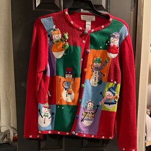 Colorful Snowman Cardigan Sweater